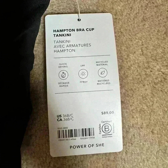 NWT  Athleta Black Swim Top Womens 36 B/c Hampton Pleated Bra Cup Tankini - Picture 2 of 5